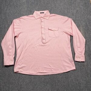 Turtleson Pink White Stripe Pullover Polo Shirt Men's Size L Long Sleeve Pocket